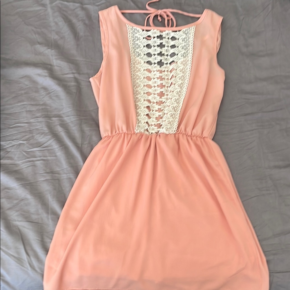 Pink Backless Dress with Lace Detail